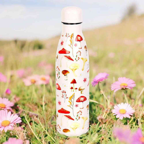 The Fashion Gift Shop: All Over Mushroom Print Metal 500ml Water Bottle Stylish by Spirit of equinox, Water Bottles
