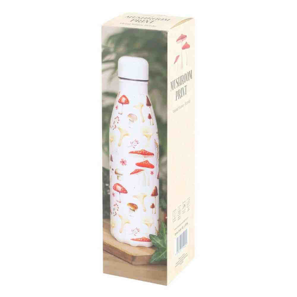 The Fashion Gift Shop: All Over Mushroom Print Metal 500ml Water Bottle Stylish by Spirit of equinox, Water Bottles