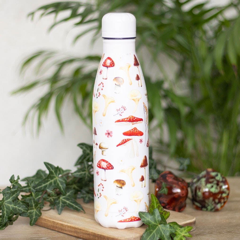 All Over Mushroom Print Metal 500ml Water Bottle - Water Bottles by Spirit of equinox