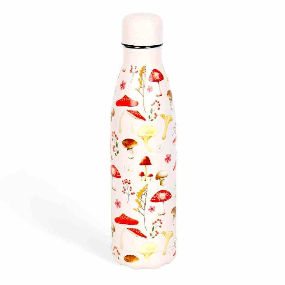 The Fashion Gift Shop: All Over Mushroom Print Metal 500ml Water Bottle Stylish by Spirit of equinox, Water Bottles