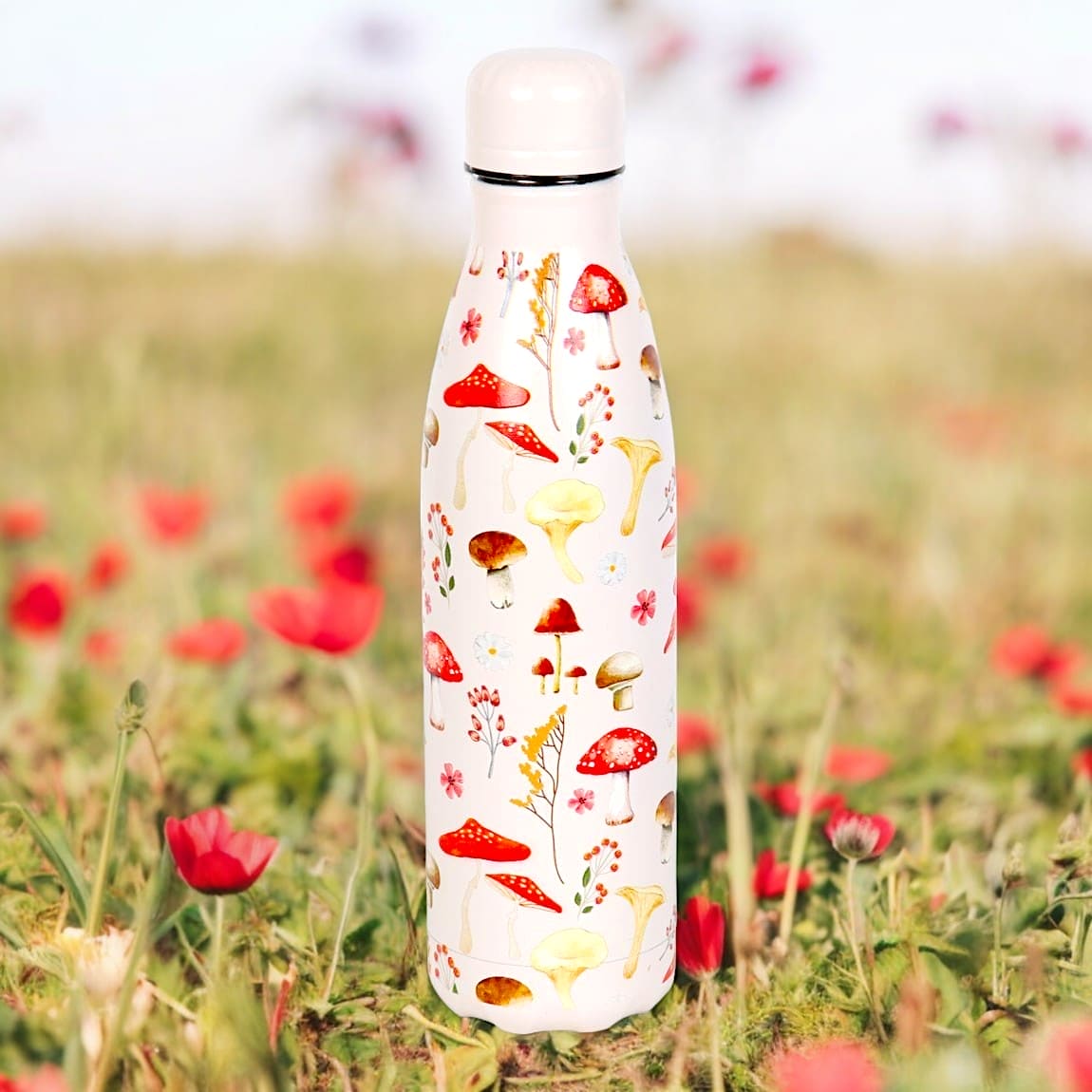 All Over Mushroom Print Metal 500ml Water Bottle - Water Bottles by Spirit of equinox