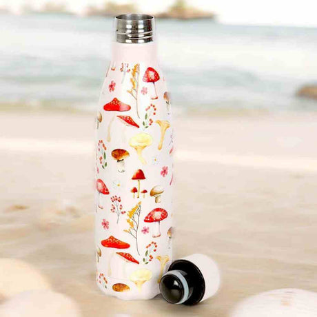 The Fashion Gift Shop: All Over Mushroom Print Metal 500ml Water Bottle Stylish by Spirit of equinox, Water Bottles