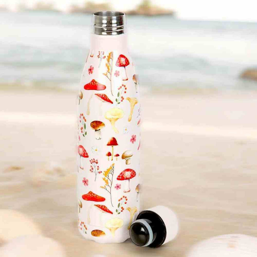 The Fashion Gift Shop: All Over Mushroom Print Metal 500ml Water Bottle Stylish by Spirit of equinox, Water Bottles