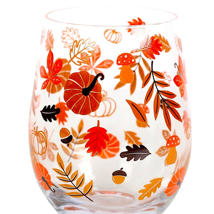 Autumn Leaves and Pumpkins Stemless Glass - Stemless Wine Glass by Jones Home & Gifts