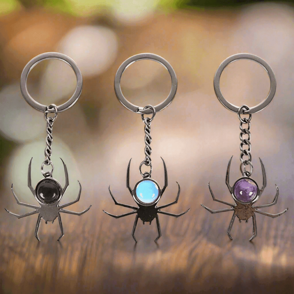 Spider Crystal Keyrings, Black Obsidian, Opal, and Amethyst - Bag Charms & Keyrings by Spirit of equinox