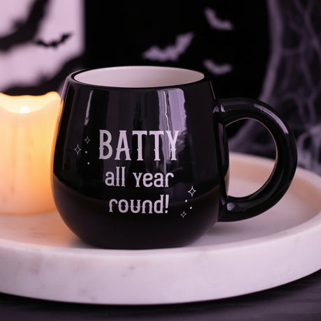 Batty All Year Black Mug with hidden Bat