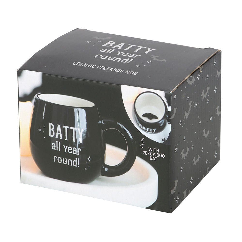 Batty All Year Round Black Rounded Peekaboo 500ml Mug - Mugs and Cups by Spirit of equinox