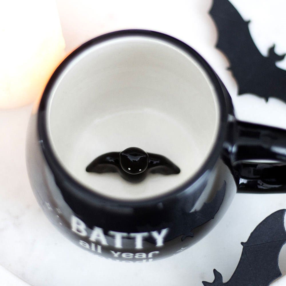 Batty All Year Round Black Rounded Peekaboo 500ml Mug - Mugs and Cups by Spirit of equinox