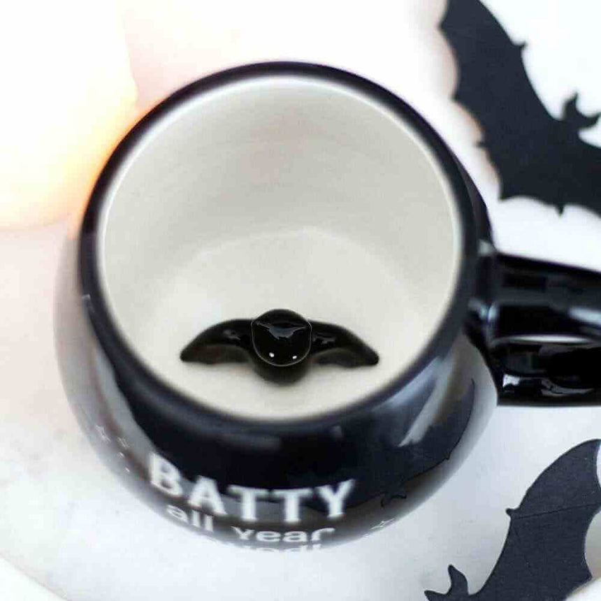 Batty All Year Black Mug with hidden Bat
