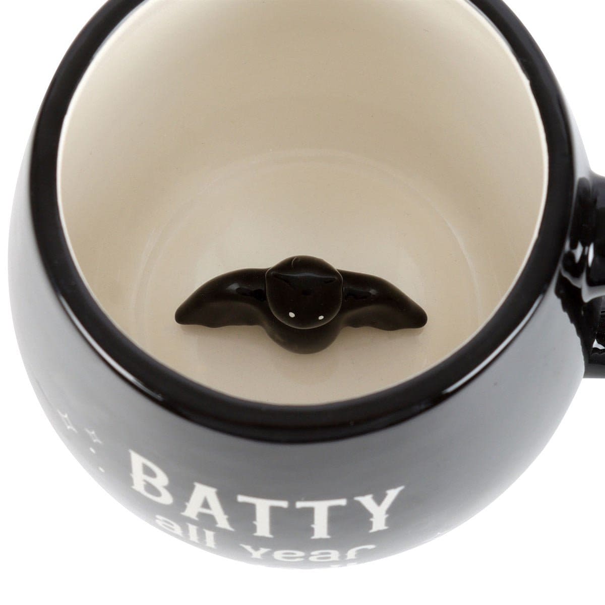 Batty All Year Round Black Rounded Peekaboo 500ml Mug - Mugs and Cups by Spirit of equinox