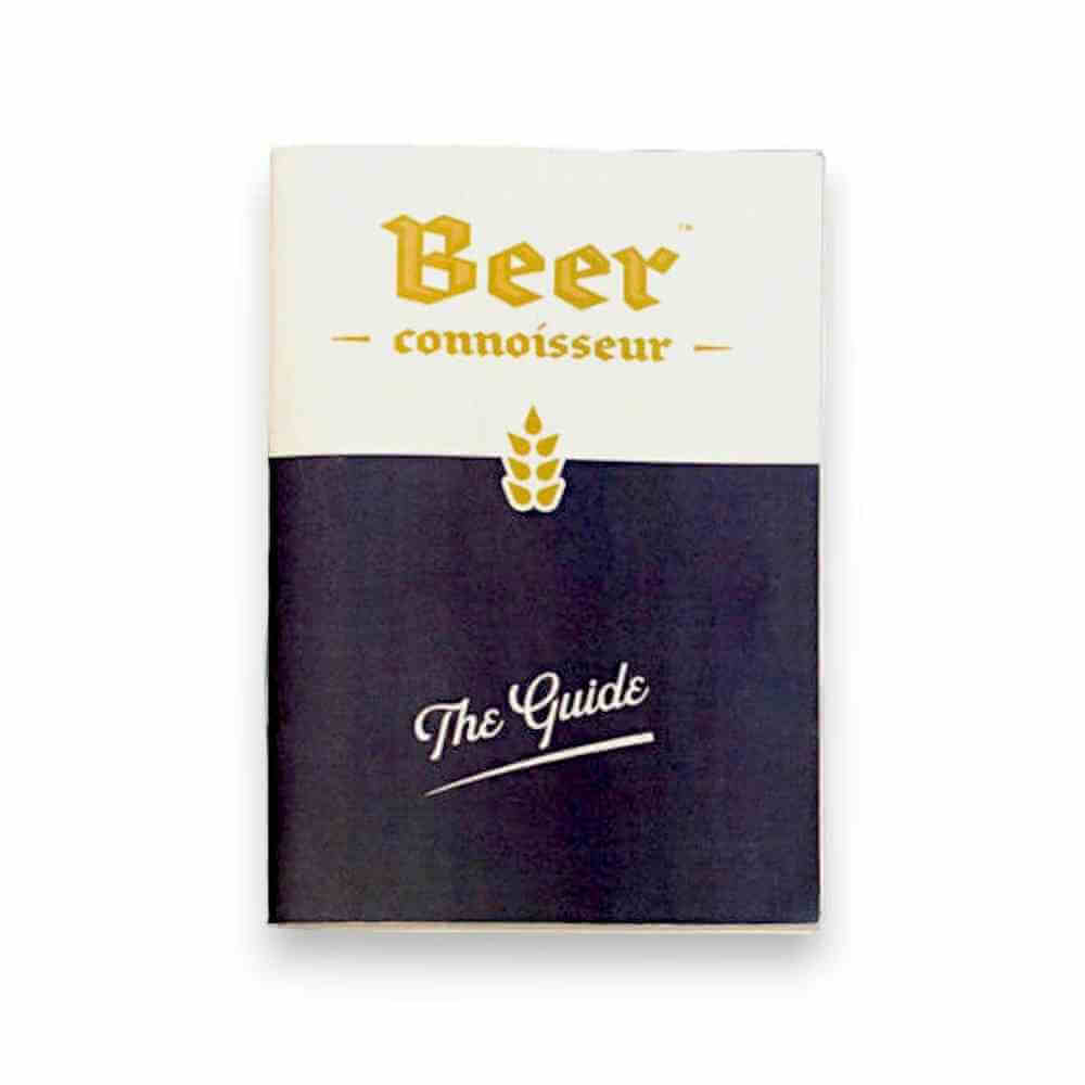 Beer guide booklet cover titled “Beer connoisseur” with “The Guide” text on dark panel