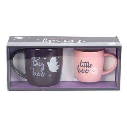 Boxed Halloween mug set of 2: dark purple “Big boo” mug and pink “little boo” mug