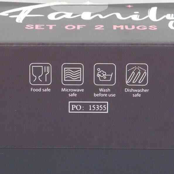 Halloween mug set box back with care icons: food safe, microwave safe, dishwasher safe