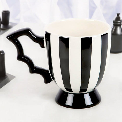 Black and White Monochrome Striped Bat Wing Teacup - Mugs and Cups by Spirit of equinox