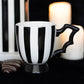 Black and White Monochrome Striped Bat Wing Teacup - Mugs and Cups by Spirit of equinox