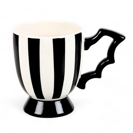 Black and White Monochrome Striped Bat Wing Teacup - Mugs and Cups by Spirit of equinox