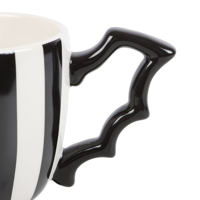 Black and White Monochrome Striped Bat Wing Teacup - Mugs and Cups by Spirit of equinox