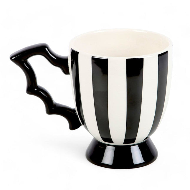 Black and White Monochrome Striped Bat Wing Teacup - Mugs and Cups by Spirit of equinox