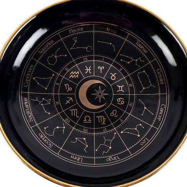 Black Astrology Wheel Trinket Jewellery Dish With Gold Details - The Fashion Gift Shop by Spirit of equinox