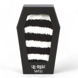 Black & White Striped Socks in Coffin Gift Box.