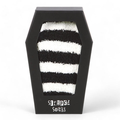 Black & White Striped Socks in Coffin Gift Box - Novelty Socks by Spirit of equinox