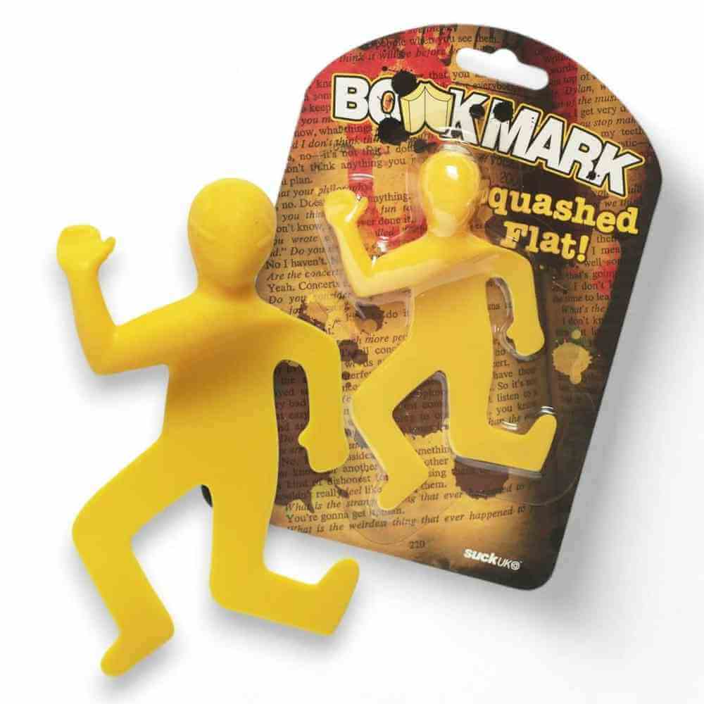 Yellow silicone squashed flat bookmark figure in blister packaging