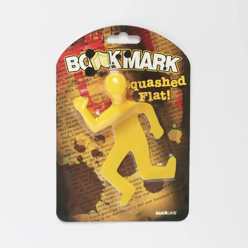 Yellow squashed flat bookmark figure in arched blister pack