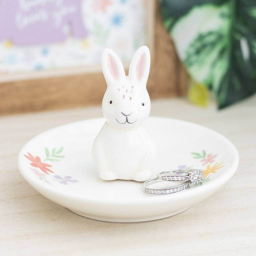 The Fashion Gift Shop: Bunny Jewellary Holder Trinket Dish, Floral Print Ring Tray by Jones Home & Gifts, Jewellery Dish