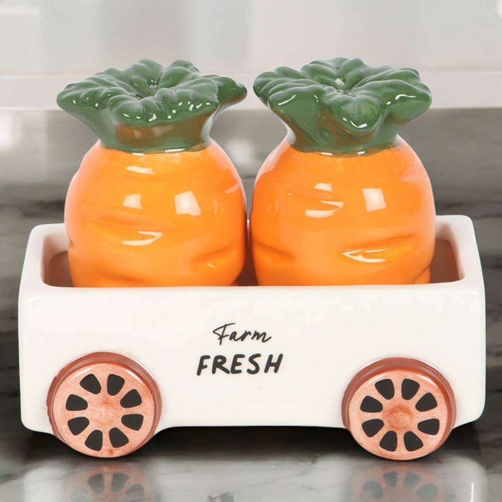 Carrot Salt and Pepper Shakers in Wagon