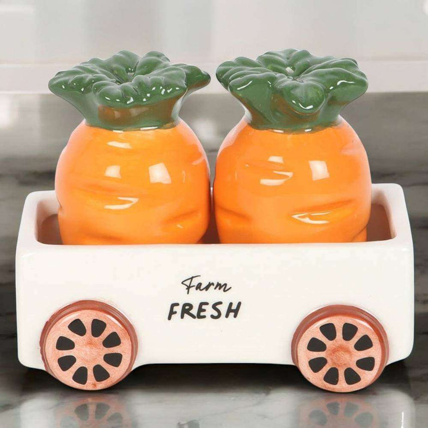 Carrot Salt and Pepper Shakers in Wagon