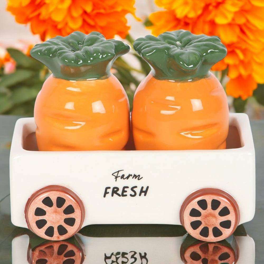 Carrot Salt and Pepper Shakers in Wagon