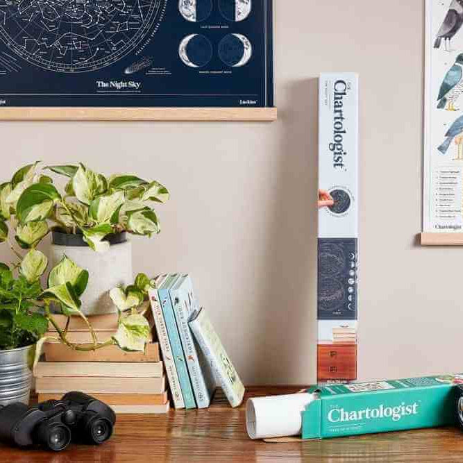 Chartologist scratch-off poster tube with printed night sky chart