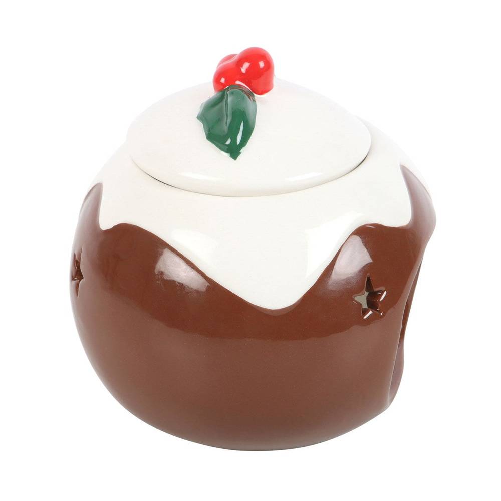 Christmas Pudding Oil Burner, Wax Melt Warmer, Holly Leaf, Red Cherry - The Fashion Gift Shop Oil Burner & Wax Melters by The Fashion Gift Shop