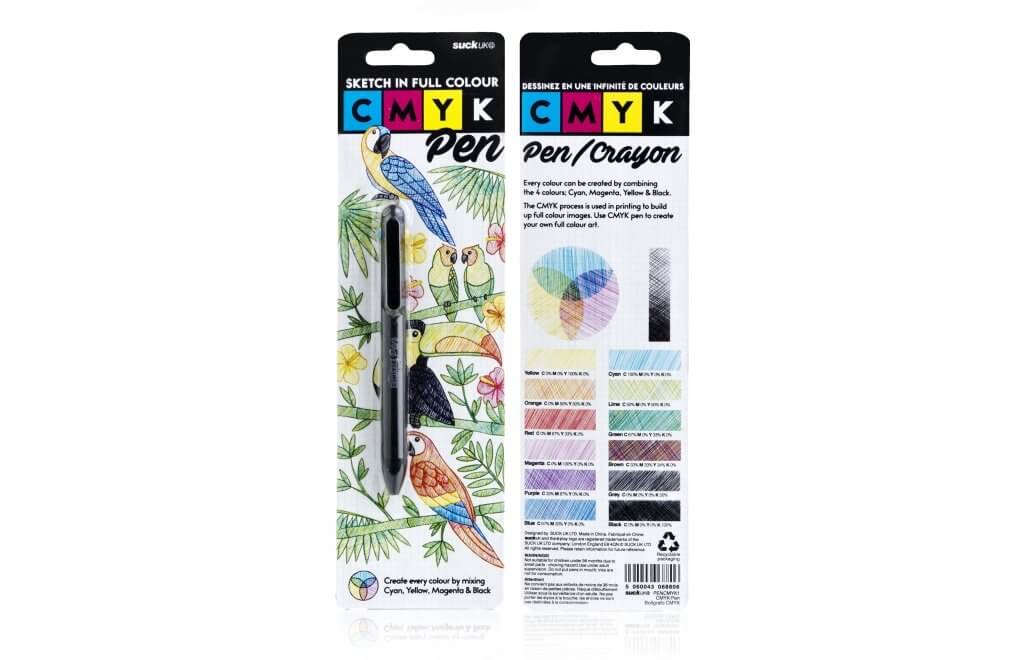 CMYK Pen ballpoint pen package showing full-colour CMYK design and swatches