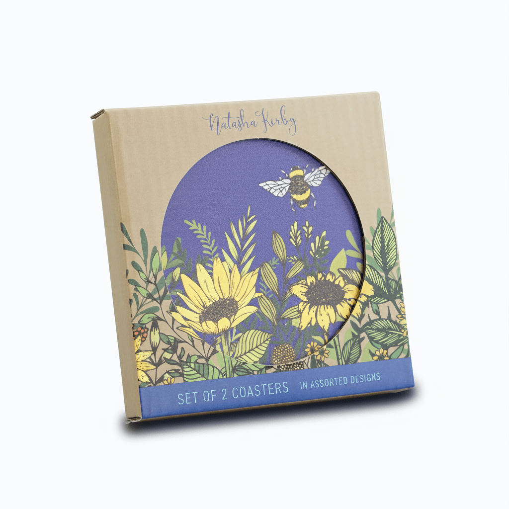 The Fashion Gift Shop: Ceramic Coasters Sunflower Bee Butterfly Flowers Floral by Half Moon Bay, Tableware & Coasters