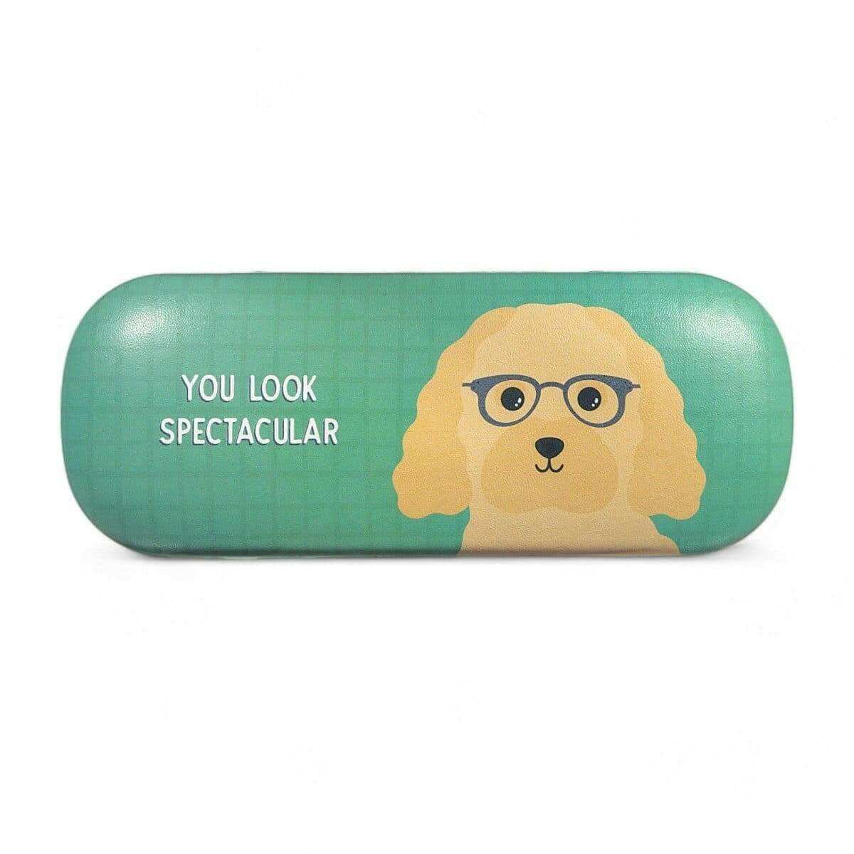Cockapoo glasses case, teal with dog wearing glasses print