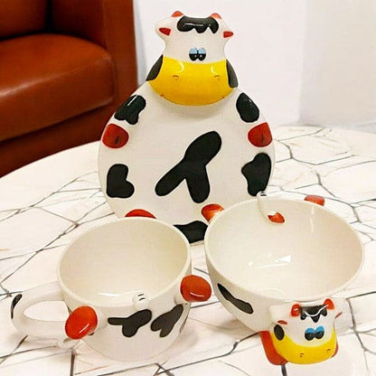 Collectable 3 pc Cow Breakfast Set, Bowl, Plate, Mug - Tableware by DSL