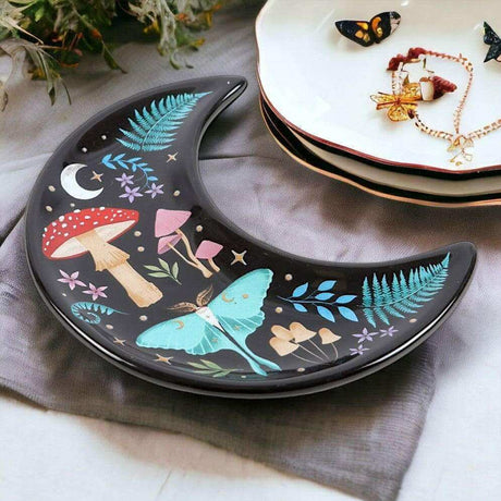The Fashion Gift Shop: Crescent Moon Dark Forest Print Trinket Jewellery Dish by Spirit of equinox, Jewellery Dish