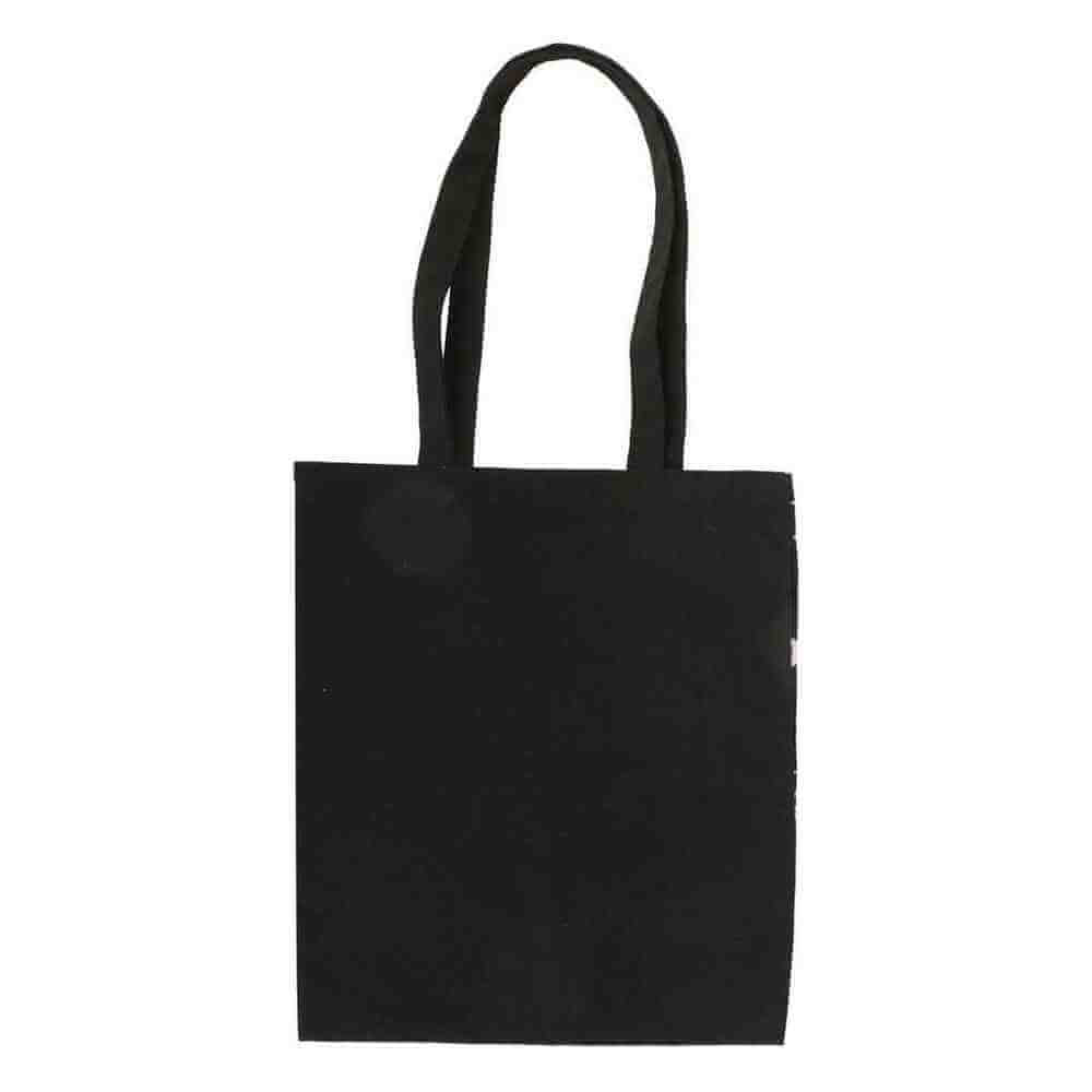 Black polycotton tote bag with unprinted front and two top handles