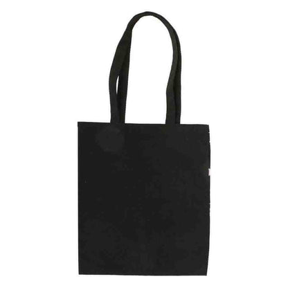 Black polycotton tote bag with unprinted front and two top handles
