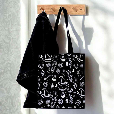 The Fashion Gift Shop: Crystal Witch Print Polycotton Tote Bag for Daily Use by Spirit of equinox, Tote Bags