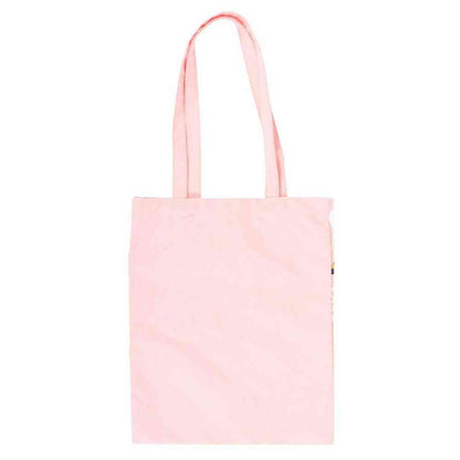 Pink solid tote bag with top handles and small side label