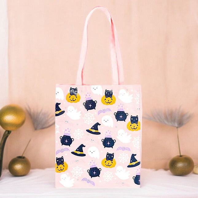 Cute Halloween Ghost Pumpkins Print Poly - cotton Tote Bag - Lunch Boxes & Totes by Spirit of equinox