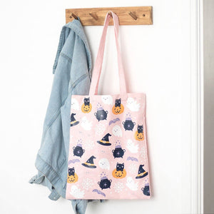 Cute Halloween Ghost Pumpkins Print Poly - cotton Tote Bag - Lunch Boxes & Totes by Spirit of equinox