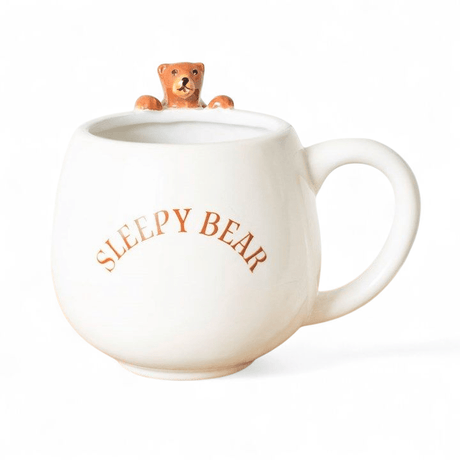 The Fashion Gift Shop: Cute Sleepy Bear Rounded Mug, Hanging 3D bear, Cosy, Cocoa Mugs by Jones Home & Gifts, Mugs and Cups