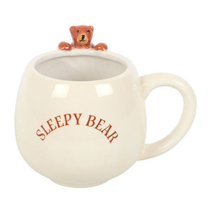 The Fashion Gift Shop: Cute Sleepy Bear Rounded Mug, Hanging 3D bear, Cosy, Cocoa Mugs by Jones Home & Gifts, Mugs and Cups