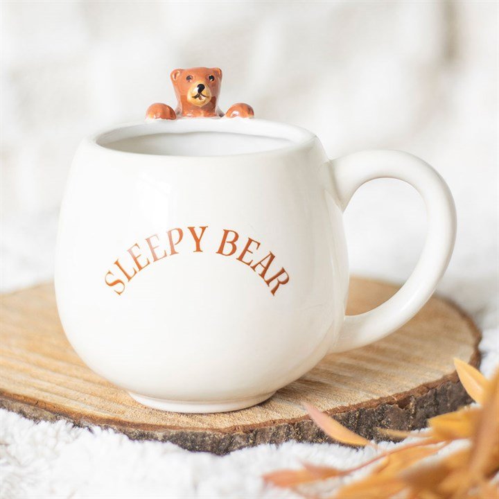 The Fashion Gift Shop: Cute Sleepy Bear Rounded Mug, Hanging 3D bear, Cosy, Cocoa Mugs by Jones Home & Gifts, Mugs and Cups