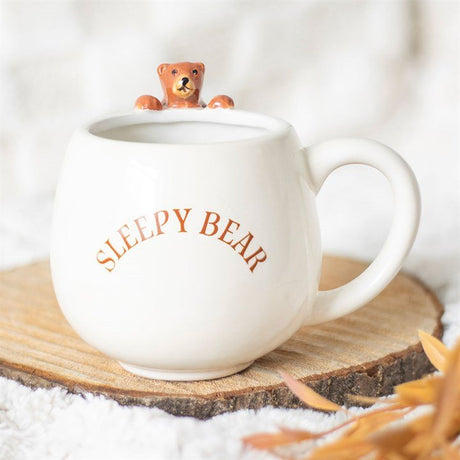 The Fashion Gift Shop: Cute Sleepy Bear Rounded Mug, Hanging 3D bear, Cosy, Cocoa Mugs by Jones Home & Gifts, Mugs and Cups