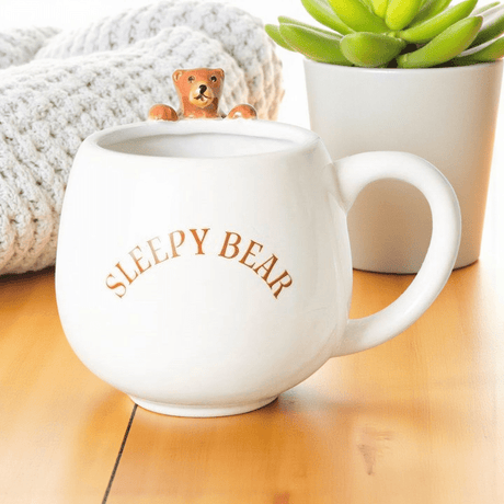 The Fashion Gift Shop: Cute Sleepy Bear Rounded Mug, Hanging 3D bear, Cosy, Cocoa Mugs by Jones Home & Gifts, Mugs and Cups