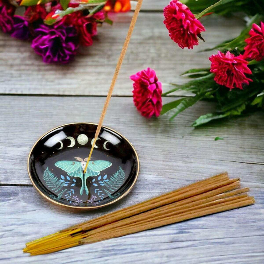 The Fashion Gift Shop: Dark Forest Luna Moth Ceramic Incense Plate Holder 9cm by Spirit of equinox, Incense Holders